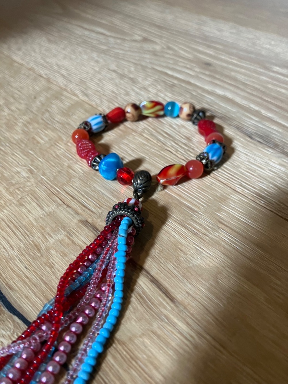 Boho Glass Beaded Tassel Stretch Bracelet Festival Stack